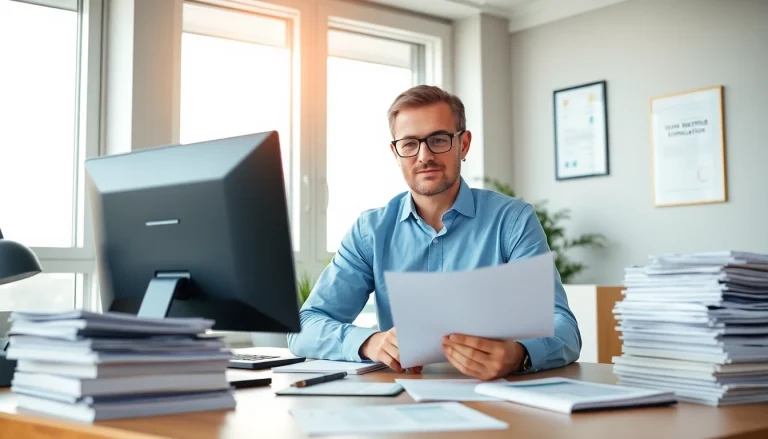 Beeidigter Übersetzer arbeitet in einer professionellen Büro-Umgebung.