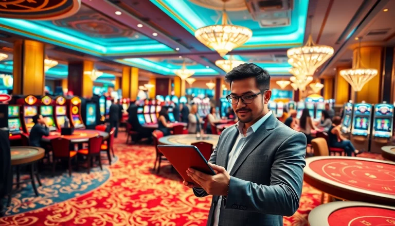 Using the BOT88 TOOL to enhance gaming strategies in a luxurious casino setting.