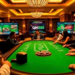 Engaged players at the qh88 casino table, showcasing excitement in gambling strategies.
