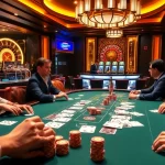 Experience the excitement of qq88 co com with players engaged in an intense poker game amidst a luxurious casino scene.