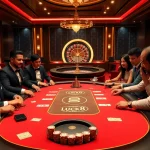 Trò chơi động tại bàn poker LUCK8 trong một casino sang trọng.