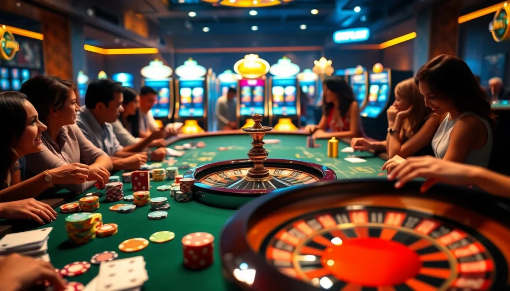 Engage in the excitement of 789club with colorful casino tables and vibrant gaming elements.