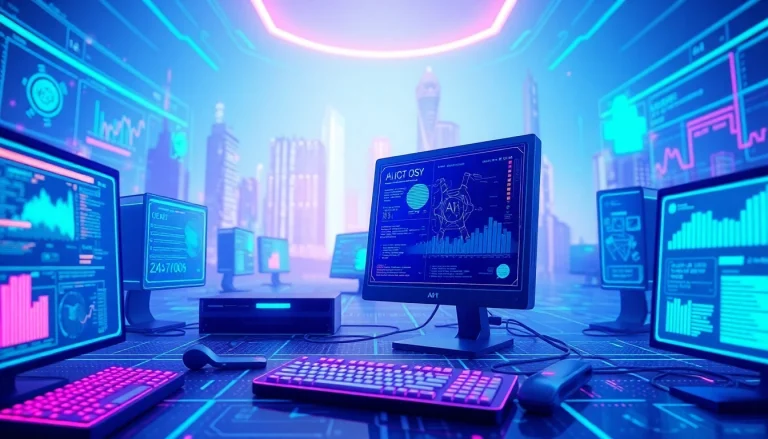 Futuristic digital landscape showcasing advanced 18+ ai technology and holographic data visualizations.