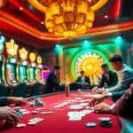 Gambling scene showcasing bạch thủ lô kép strategy with vibrant casino elements.