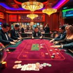 Players engaging at the BJ38 casino table with vibrant chips and high-stakes excitement.