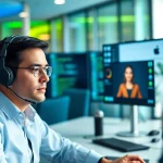 Headhunter IT conducting a video interview in a modern office setting.