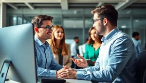 Headhunter IT engaging with a candidate in a professional office setting, showcasing collaboration.