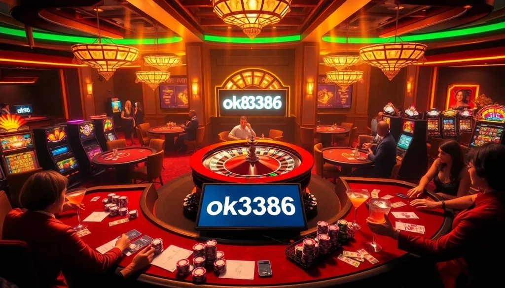 Experience the thrills of gambling with ok8386 at a vibrant casino featuring roulette and poker games.