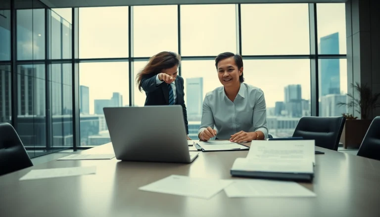 Headhunter Schweiz interagiert mit einem Kandidaten in einem modernen Büro.