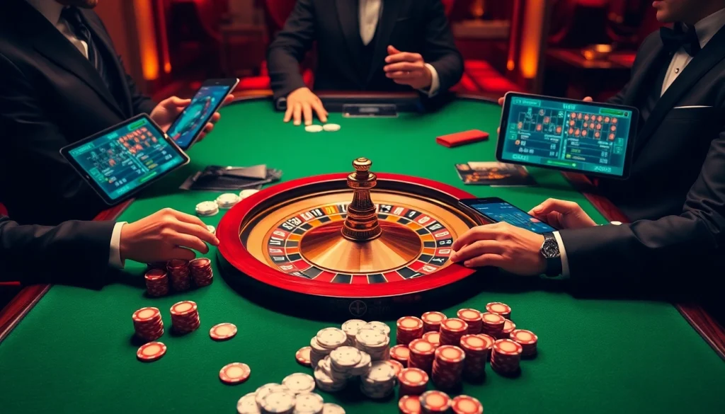 Exciting casino visuals showcasing hướng dẫn xn88 for online gaming, featuring poker chips and betting tables.