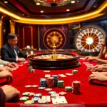 Captivating gaming experience at cổng game 789club featuring vibrant casino tables and poker players.