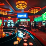bem88 players enjoying an immersive casino experience at roulette and slot machines.
