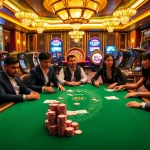 B52 Club poker game showcasing excitement with players and luxury gaming tables.