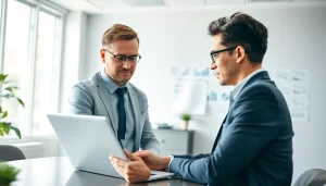 Headhunter IT berät Kunden in modernem Büro über IT-Talente.