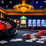 Experience thrilling gambling moments with BJ388 at a luxurious casino table filled with poker cards and chips.