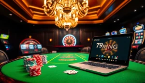 Experience thrilling gameplay at 79KING with vibrant casino tables and exciting poker chips.