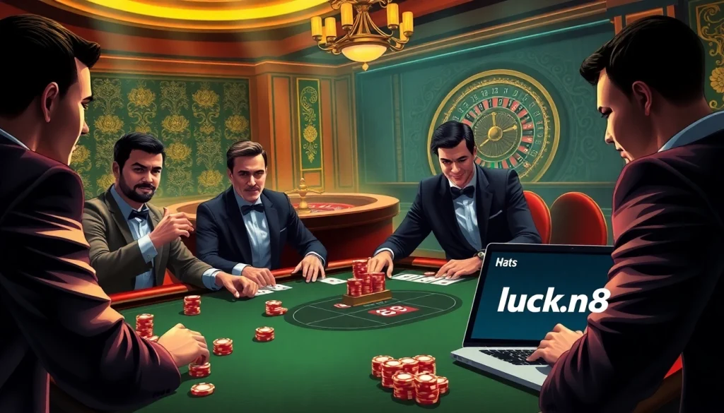 Hòa mình vào bầu không khí hồi hộp tại https://luck8.net khi người chơi trải nghiệm poker với mức cược cao trong một casino sang trọng.