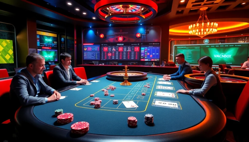 Play exciting casino games at https://mm88.agency/ with vibrant poker chips and a roulette wheel in action.
