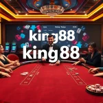 Engage in thrilling poker action at king88 with vibrant chips and an upscale atmosphere.