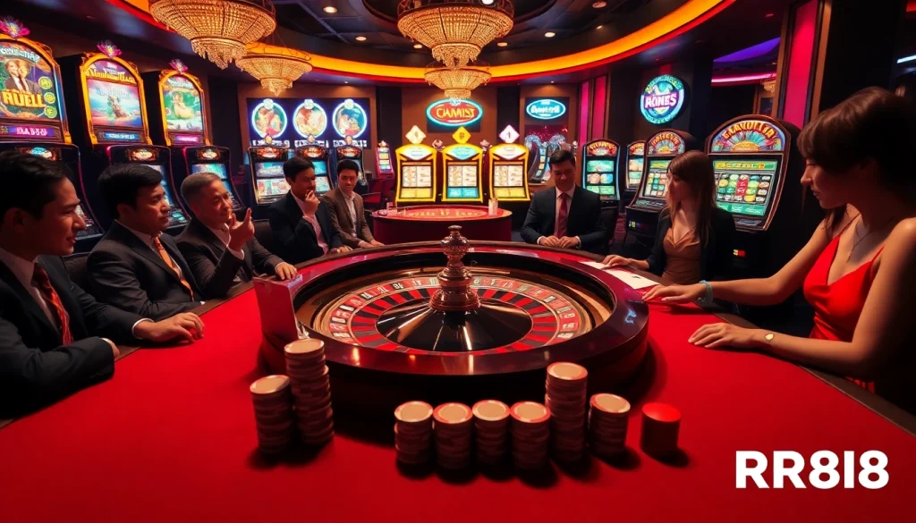 RR88 casino gamblers engaged in thrilling roulette action at a luxurious table.