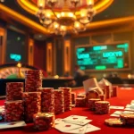 Đặt cược tại LUCK8、LUCKY8 trong một casino sang trọng với bài và chip