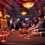 Players engaged in a high-stakes game featuring bancadoithuong poker chips, showcasing excitement and strategy.