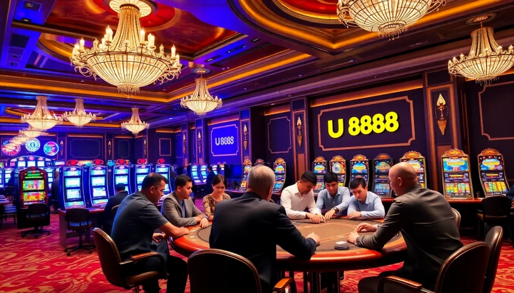Players enjoying an exciting game at U888 casino with luxurious design and vibrant atmosphere.