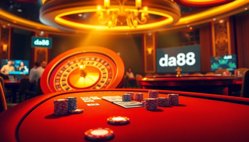 Experience the thrill of gambling at a luxurious poker table in a da88 casino setting.