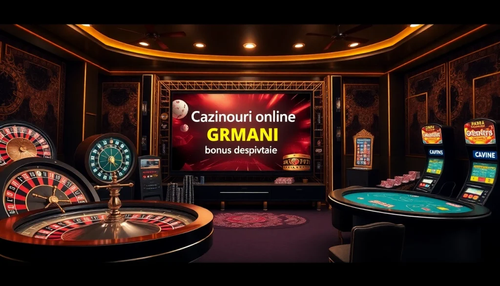 Experiența cazinourilor online Germania bonus fără depunere cu elemente de cazino palpitante care evidențiază emoția.