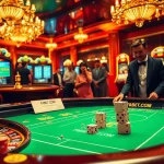 Playing dice at an exciting casino scene, showcasing F8BET.COM with luxury elements.