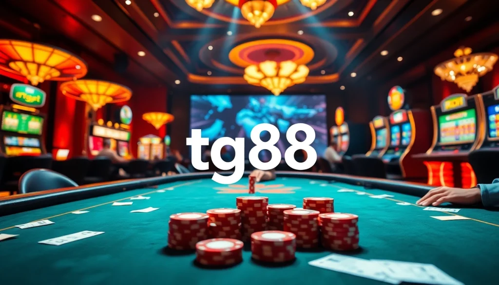 Experience the thrilling high-stakes gambling atmosphere at tg88's luxurious poker table.