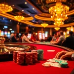 Experience the thrill of high-stakes gaming at https://nohu90me.com/ with vibrant casino scenes showcasing roulette and poker chips.