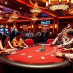 Players enjoy a thrilling poker game at F88BET casino with vibrant atmosphere and luxury.