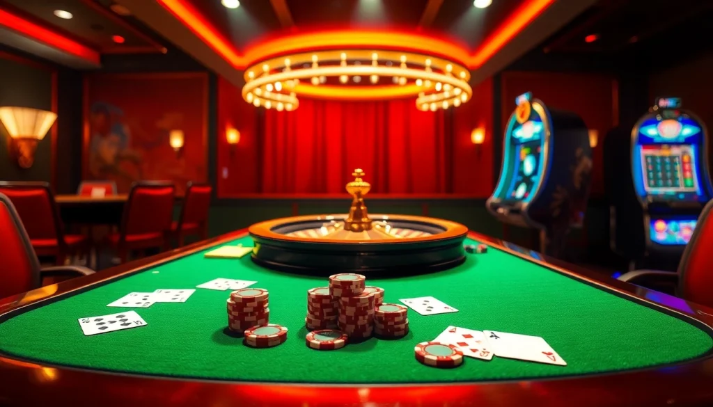 An exciting casino scene showcasing cards and chips at the 789win link mới online gambling environment.