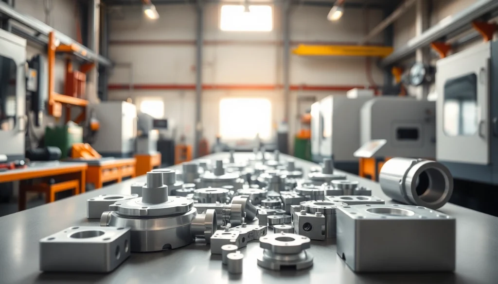 Präzise gefertigte cnc frästeile auf einem hellen Arbeitstisch, umgeben von Werkzeugen.