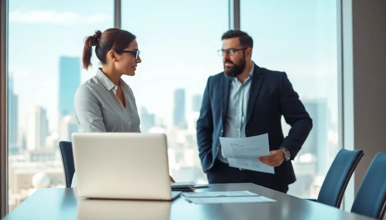 Headhunter Ingenieure in einem modernen Büro bei einem Gespräch mit einem Ingenieur.