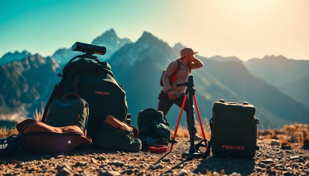 Freelock Ausrüstung für Abenteuer im Freien in einer dramatischen Berglandschaft.