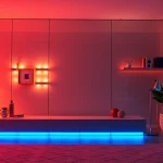 Nanoleaf Block Test showcasing RGB wall lights in a modern living room setup.