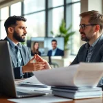 Headhunter Ingenieure in einem modernen Büro bei einem Videoanruf mit einem Kandidaten.