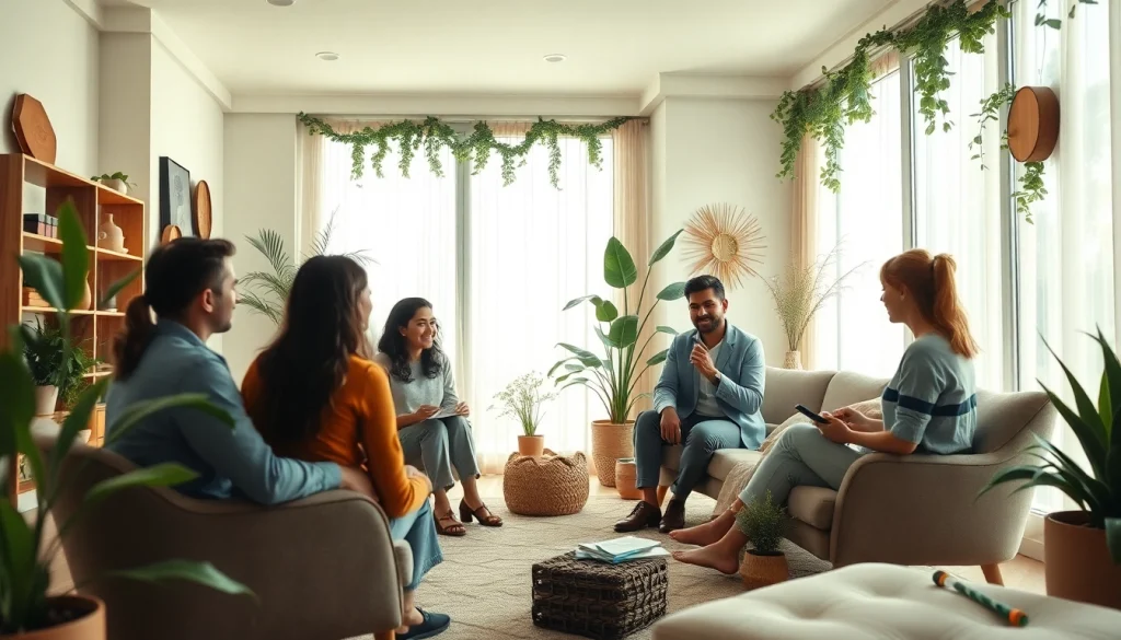 Enhancing emotional wellbeing through group therapy in a serene, inviting environment.