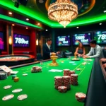 Engaging gamblers at a 789bet casino table with poker chips and dice showcasing an exciting betting atmosphere.