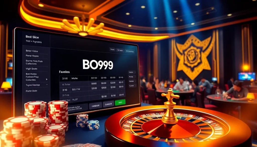 Bong99 engaging online gambling experience with vibrant poker chips and betting slips.