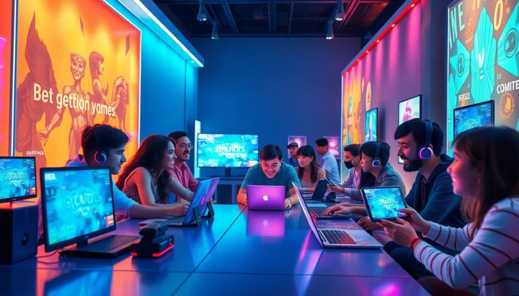 Online gaming enthusiasts enjoying a vibrant 'gem win' experience on a modern gaming platform.