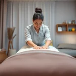 아늑한 가정 환경에서 편안한 오산출장마사지 서비스를 제공하는 젊은 전문 마사지 치료사.