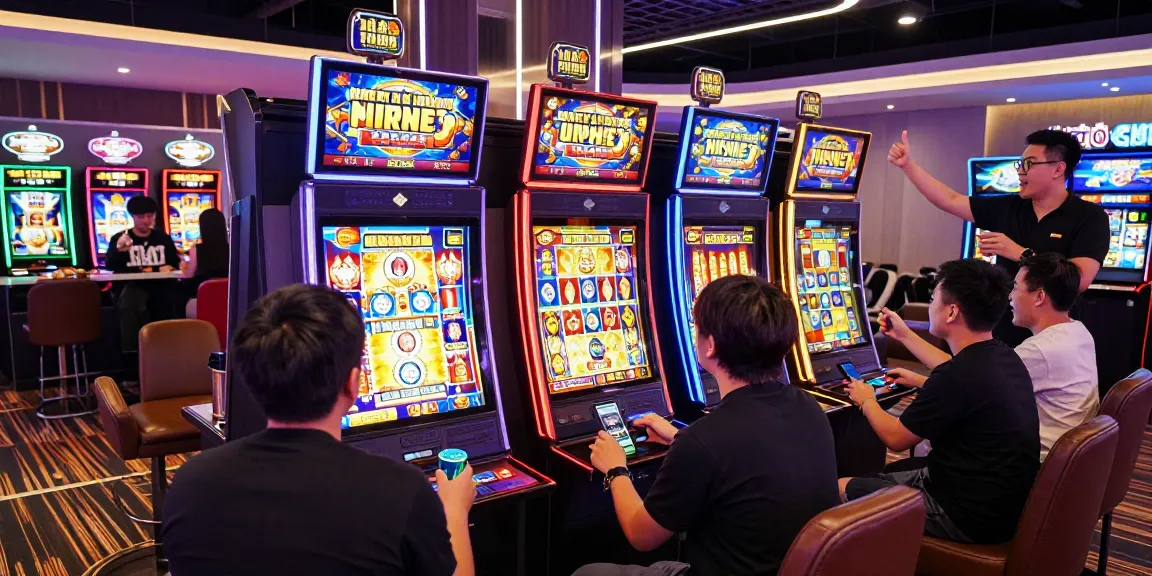 Exciting nổ hũ au88 gaming atmosphere with players enjoying vibrant slot machines in a modern casino.