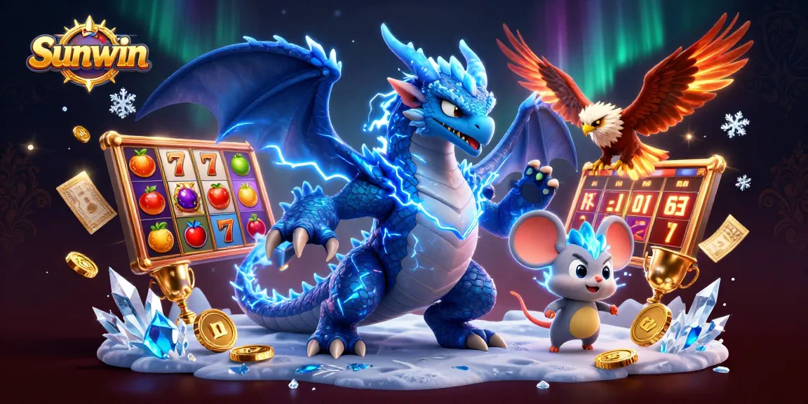 Join the excitement of Sunwin with dynamic slot games and captivating casino elements in this illustration.