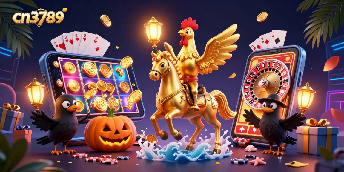 Engage with cn3789's vibrant casino atmosphere featuring golden rooster characters in action.
