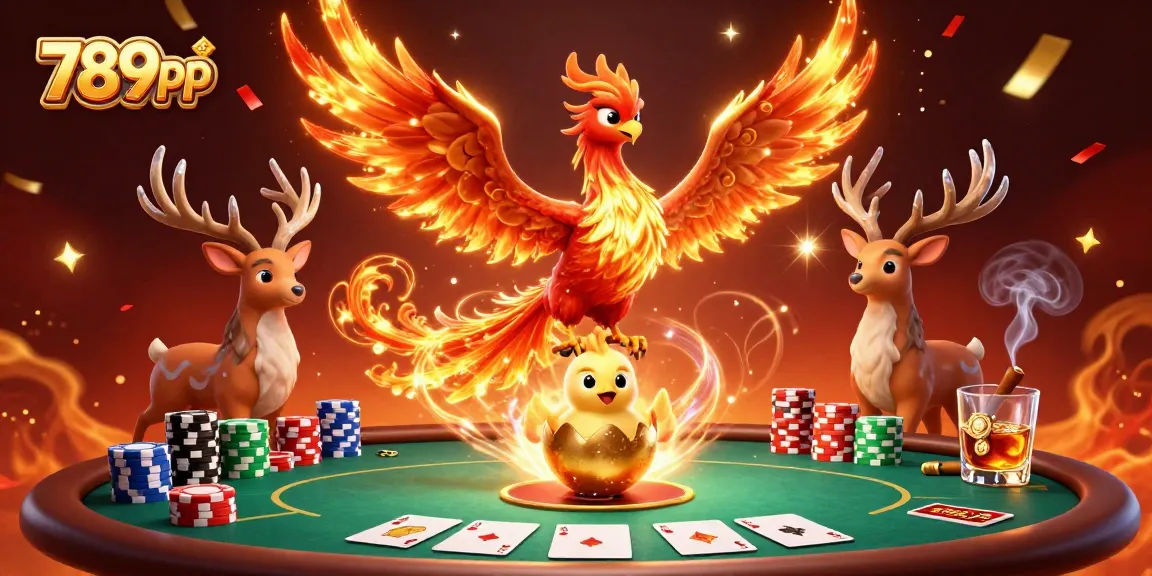 Play exciting games at 789pp, featuring a vibrant scene with poker elements and mythical creatures.